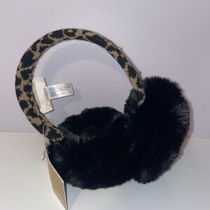 MICHAEL KORS Womens Black Faux Fur Ear-Muffs Knit Leopard Print Acrylic One Size